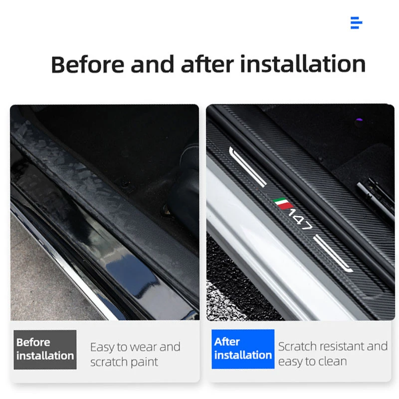 Placa de desgaste de umbral de puerta de coche, pegatinas protectoras de umbral de fibra de carbono para Alfa Romeo 147, tiras protectoras de Pedal