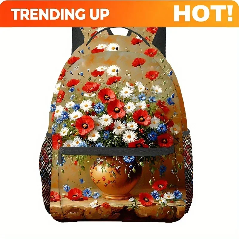 Custom Bag Red Poppies And Daisies (5) Backpacks, Travel Hiking Backpacks, Computer Backpacks, Comfortable And Lightweight, Suit
