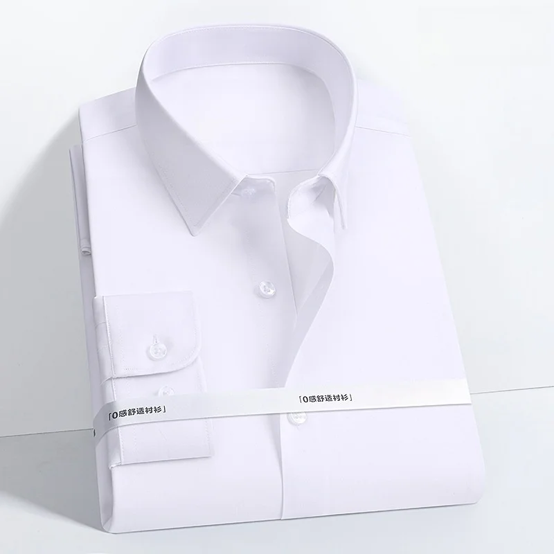 New Men Shirt Bamboo Fiber Long Sleeve Anti-wrinkle Non-ironing Slim Fashion Casual Business Office White Blue Social Shirt 5XL