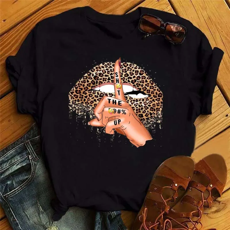 Damen Sommer Kurzarm-T-Shirts Mode Rote Lippen Fingerabdruck Damen T-Shirts Top Cartoon Damen Grafik-T-Shirts