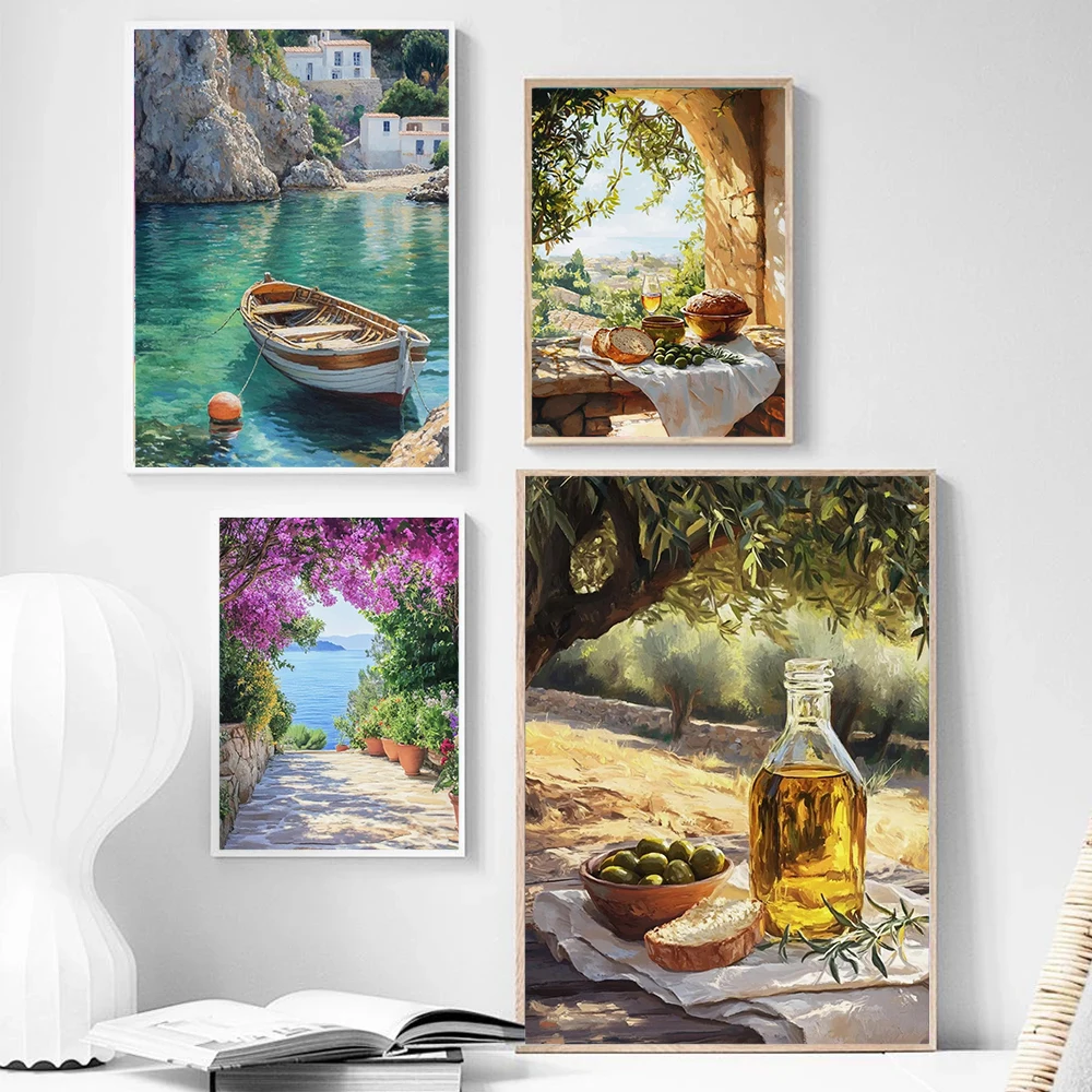 1pc frameless Canvas Painting Light Colored Homestay Cottages Architecture Tourism Scenery Oil Painting Posters Canvas Print Hom