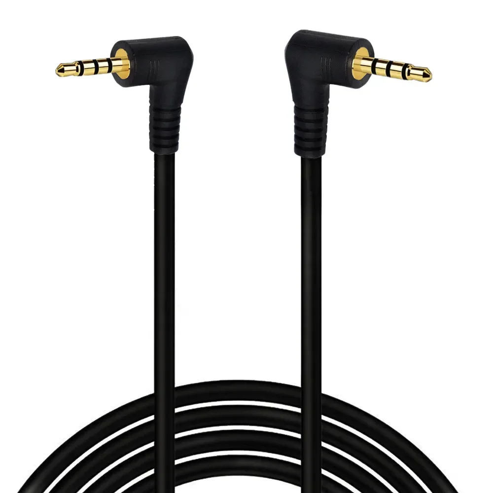 2.5mm Aux Cable   Double Angled Male to Male TRRS Stereo  Headphone Jack Gold Plated Connector Wire Cord Plug Cable 4 Pole