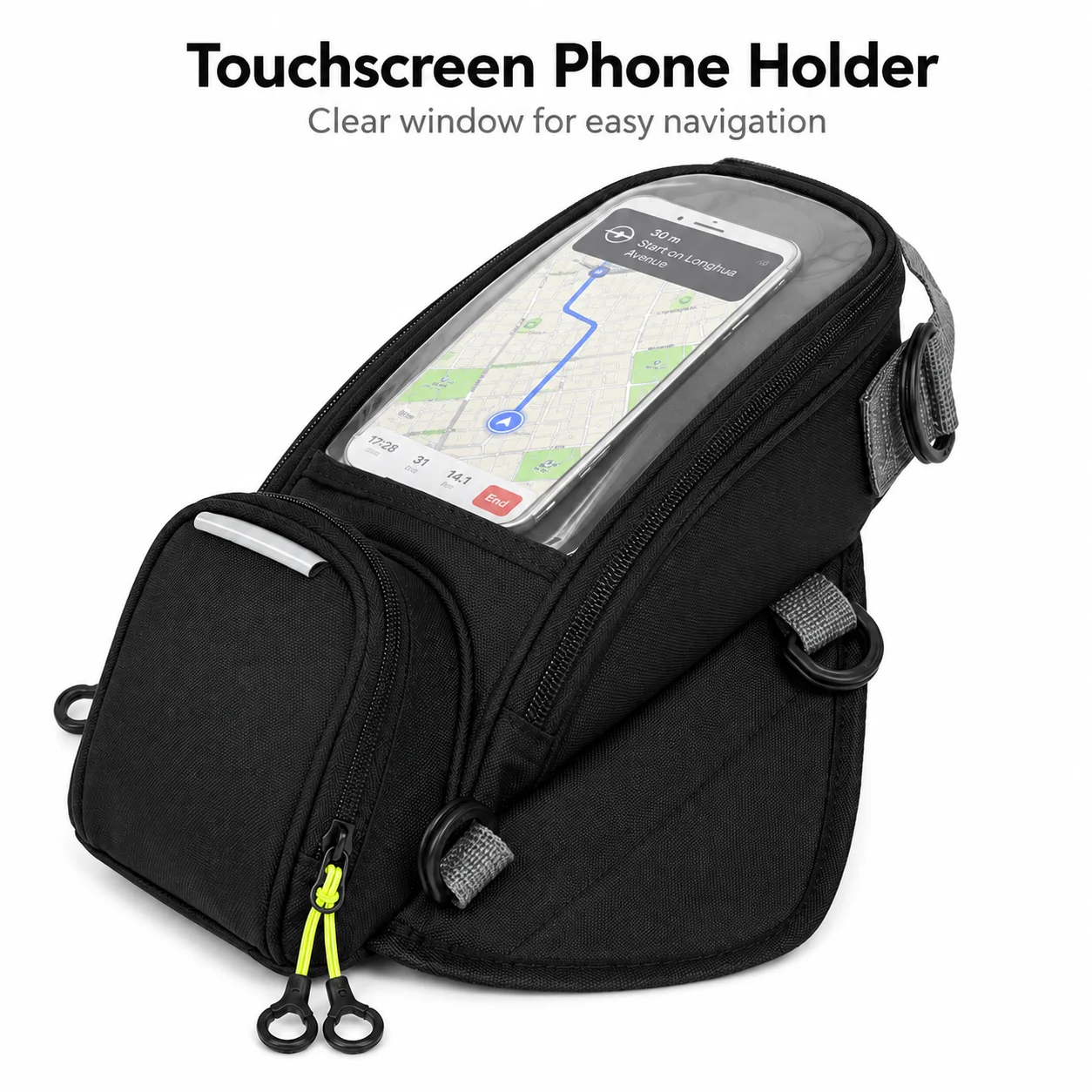 5L Magnetic Motorcycle Tank Bag with Touchscreen Phone Holder, 4 Mounting Straps, Rain Cover and Shoulder Strap