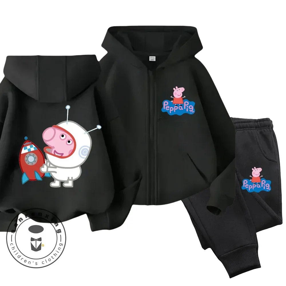 

2024 Peppa Pig Zipper Hoodie Set Children's Fashion Casual Boys and Girls Printed Sweatshirt 2-Piece Sportswear Children's