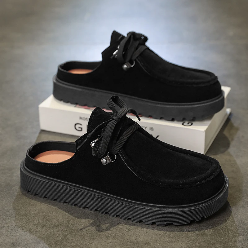Men's Mules casual slippers summer breathable lightweight Loafers Moccasins walking shoes fashion soft sole youth semi slippers