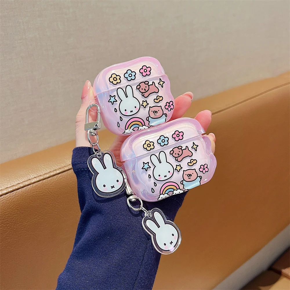 INS Style Rainbow Miffy Rabbit Earphone Case Shockproof Cover for Apple Airpods 4 3 2 Pro3 Pro2 4 Headphone Case Cute Cover Capa