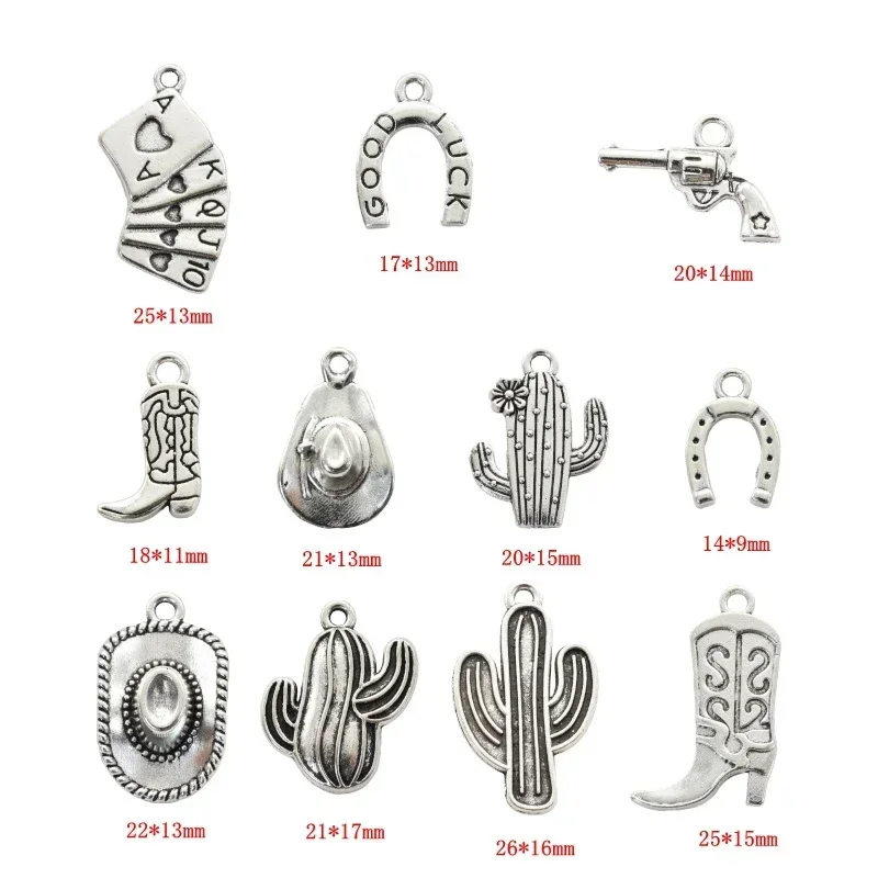 11pcs Mixed Antique Silver Western Cowboy Charms Alloy Boot Gun Hat Pendants For DIY Bracelet Earrings Necklace Jewelry Making view 2