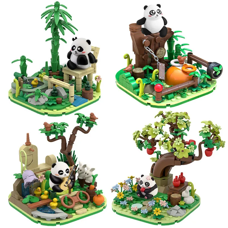 

City MOC Cute Panda Bamboo Forest Model Kits Building Blocks DIY Adorable Animal Assemble Bricks Toys For Chilren Christmas Gift