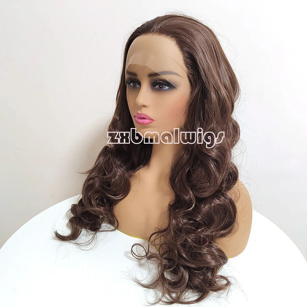 ZXBMALWIGS  Synthetic Hair Chocolate Dark Brow Body Wave Lace Front Wigs Glueless Pre Plucked Heat Resistant Fiber Cosplay Daily