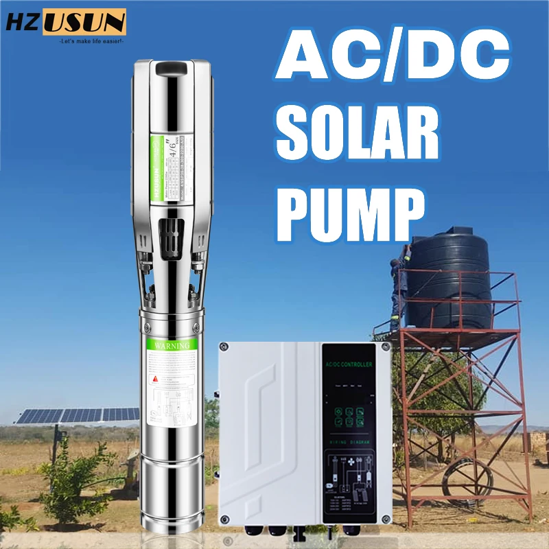 1.5HP AC DC High Volume Solar Power Irrigation Water Pumping System Hybrid Solar Submersible Well Sprinkler Pump for Agriculture