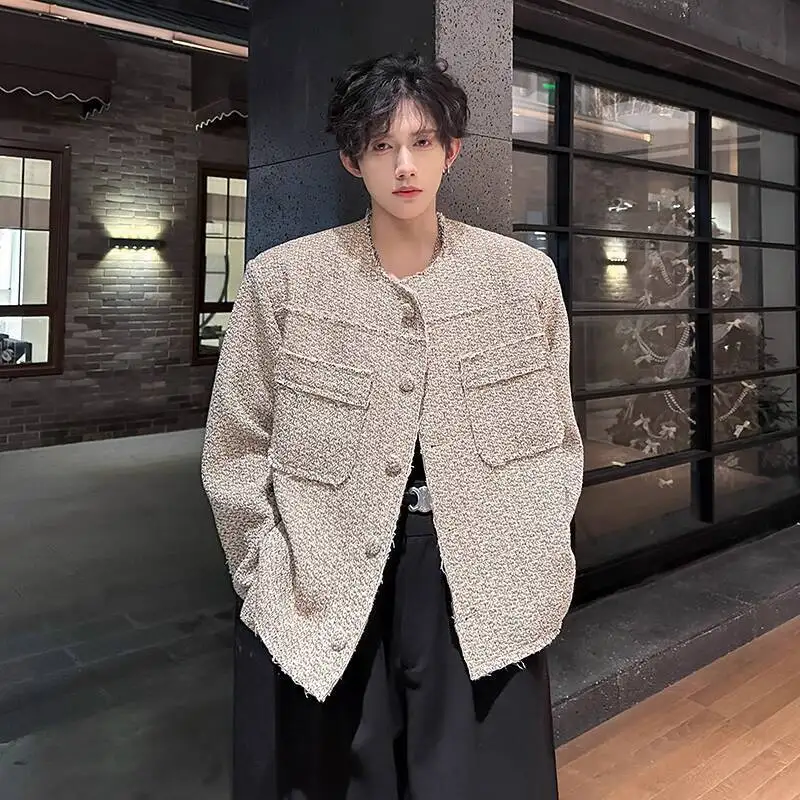 WTHT Fashion Men's Solid Color Spliced Big Pockets Design Coats Trendy Round Collar Long Sleeves Jackets Male 2025 Autumn 2A2200