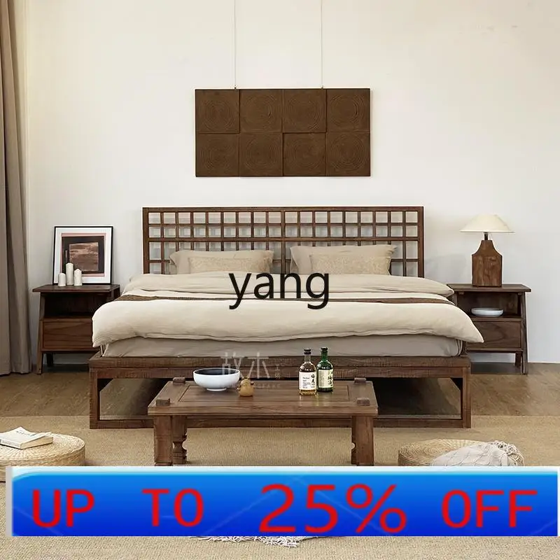 CX Solid Wood Double Bed Medieval Bedroom Bed 1.8 Elm Checked Bedroom Double Bed Homestay Hotel Style
