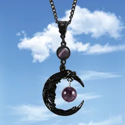 Gothic Magic Amethyst Pendant Necklace for Women Natural Crystal Stone Moon Goddess Charm Choker Amulet Jewelry Halloween Gifts