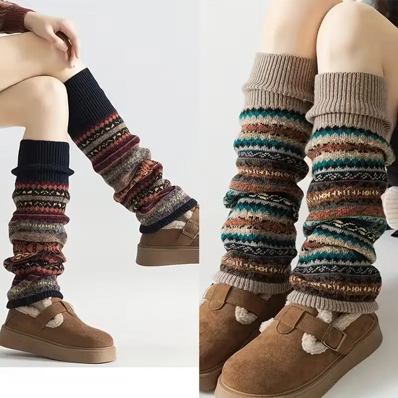 2026 가을 겨울 레트로 민족 스타일 독특한 개성 양말 신상품 인기 두꺼운 길어진 따뜻한 다리 커버