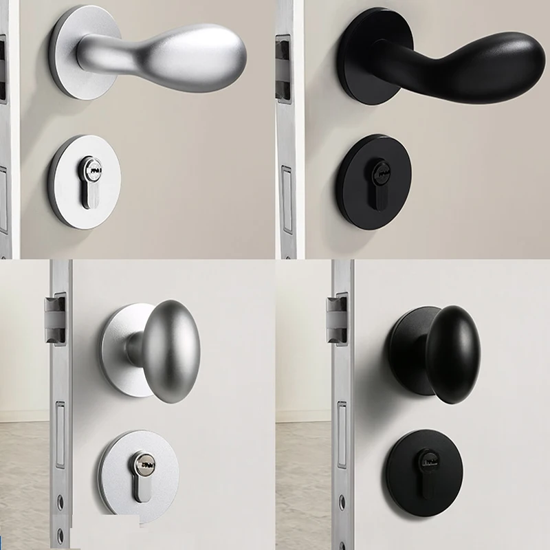 

Magnetic Silent Egg Shape Doorknob Black Modern Bedroom Door Handle