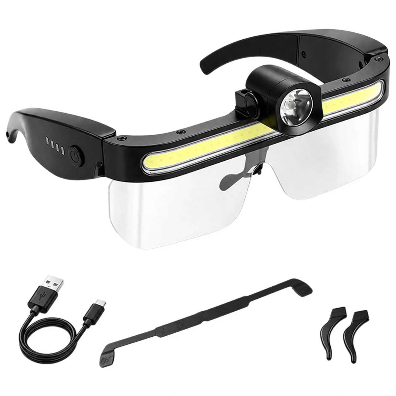 Rechargeable LED Glasses Headlamp COB Flood Type-C 5 Modes IPX4 200-300LM 800mAh Wide Angle Hands-Free Outdoor Work
