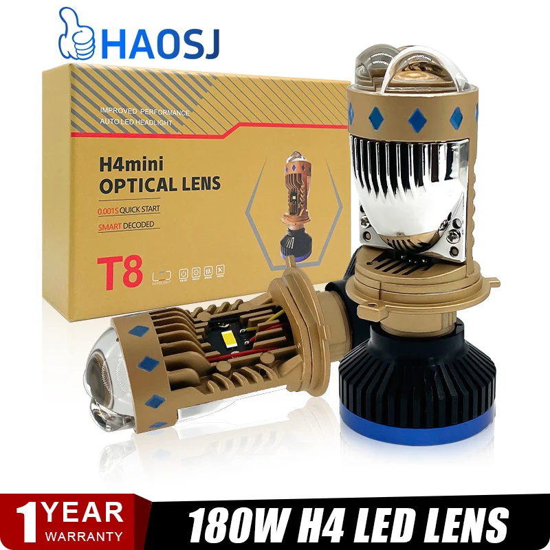 HAOSJ H4 Car headlight  LED laser projector 45000LM bulb 2-piece set Bi LED Mini lens  LHD/RHD 12V/24v