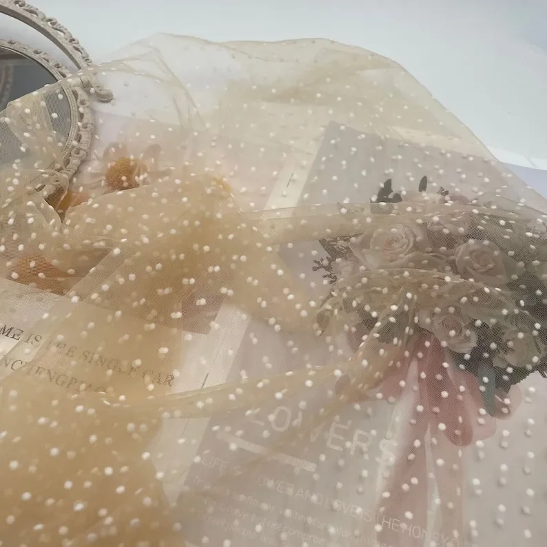 Purple Polka Dot Flocking Embroidered Lace Fabric dots soft Tulle Fabric For Girl Dress Tutu Dress Wedding Dress Bridal Veil