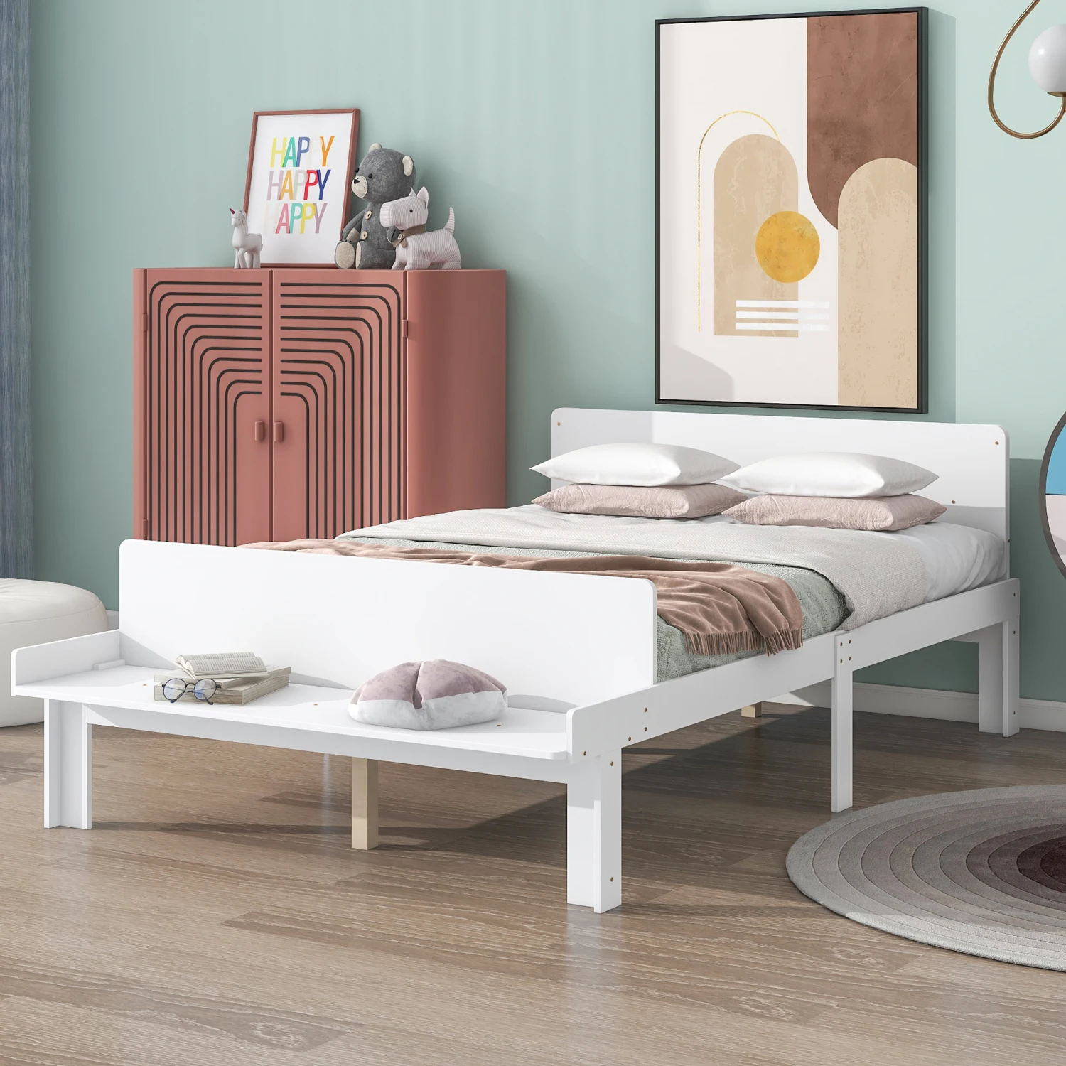 

Full Bed with Footboard Bench,White
