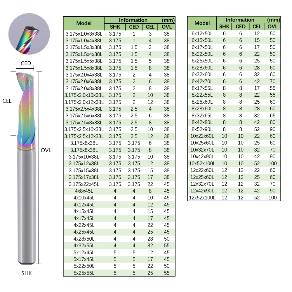 Fresa recubierta DLC de una flauta, 10 piezas, 3.175/4/5/6/8/10mm, para enrutador CNC en espiral de aluminio, brocas de carburo de tungsteno