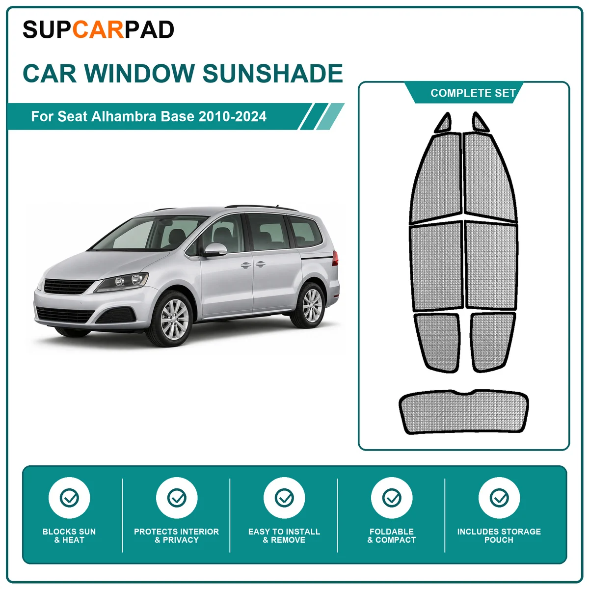 For Seat Alhambra Base 2010-2024 Full Set Car Window Sunshades UV Block Privacy Heat Insulated Foldable Car Curtain