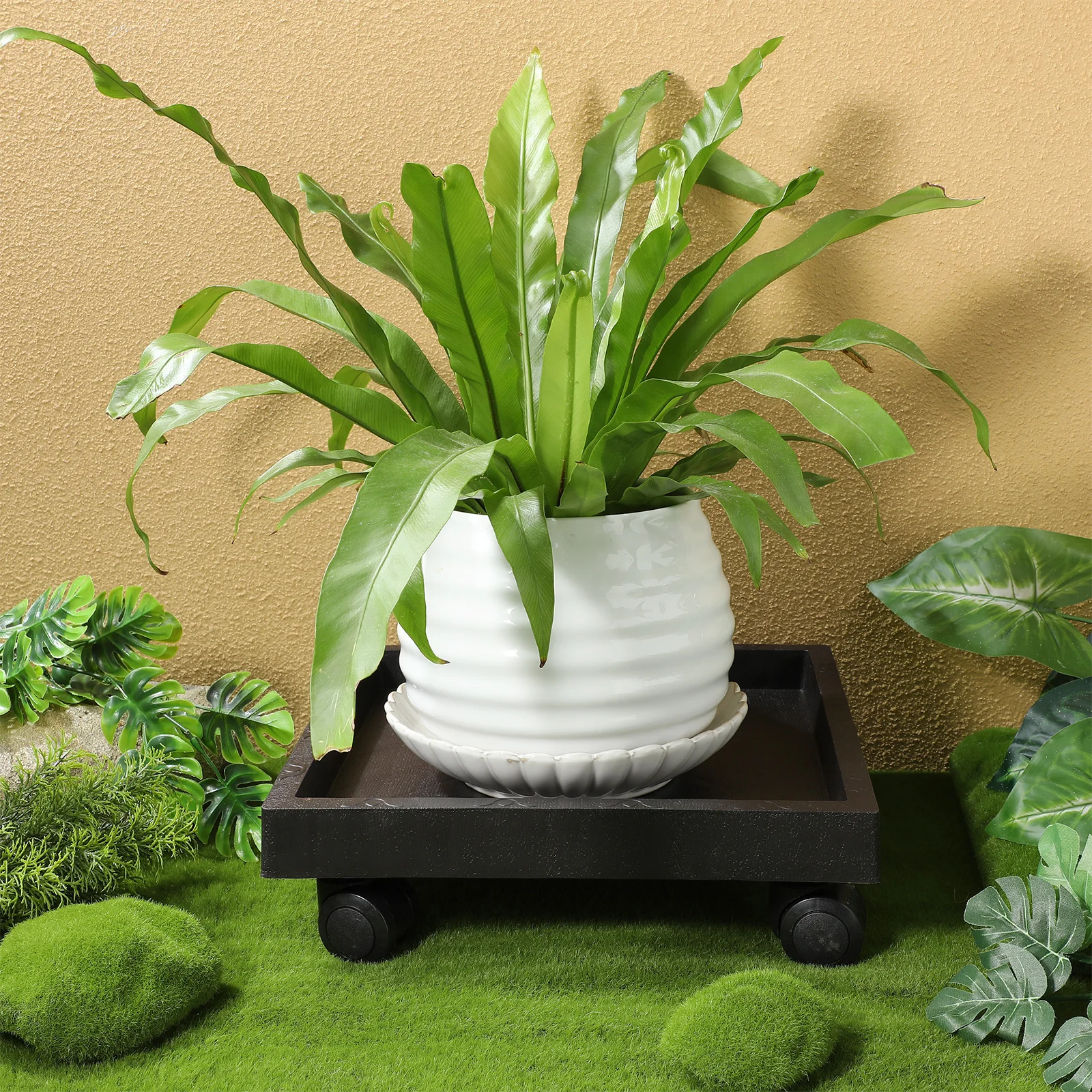 Bandeja de macetero móvil con ruedas, soporte para plantas de carga pesada, paleta para jardín, Patio, organización de plantas de interior, ruedas para macetero
