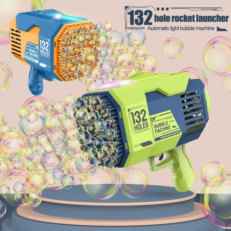 Bubble Gun 72/132 Holes Rocket Electric Bubble Machine with Light Toys for Kids Birthday Children's Day Gifts Outdoor Party Toy