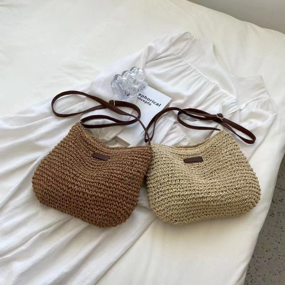 

Crossbody straw woven bag, simple single-shoulder straw woven bag, vacation beach bag, versatile women's bag