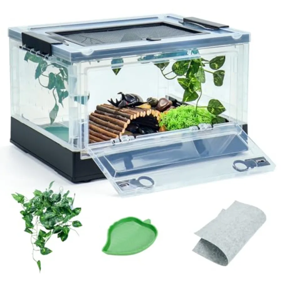 

Foldable 16" Reptile Terrariums Snake Tanks and Enclosures for Bearded Dragons Iguanas Lizards Crested Geckos -Clear Views Port