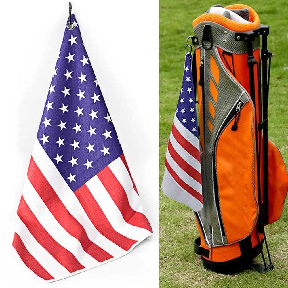 

Golf Accessories Premium Golf Caddy Towel with Carabiner National Flag Pattern Superfiber Material Multifunctional Golf Ball