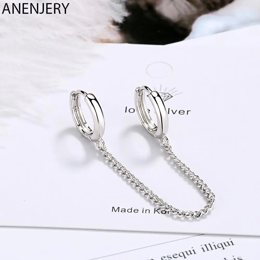 ANENJERY 2022 New Double Ear Hole Link Chain Hoop Earring For Women Ear Jewelry Accessories Gift Wholesale S-E971