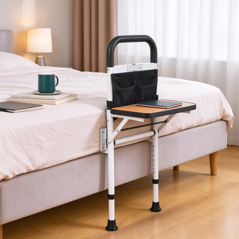 Elderly Bed Assist Rail Home Safety Guardrail with Tray Light Bedside Handle Stand Up Support Bar and Daily Useful Pack Sets