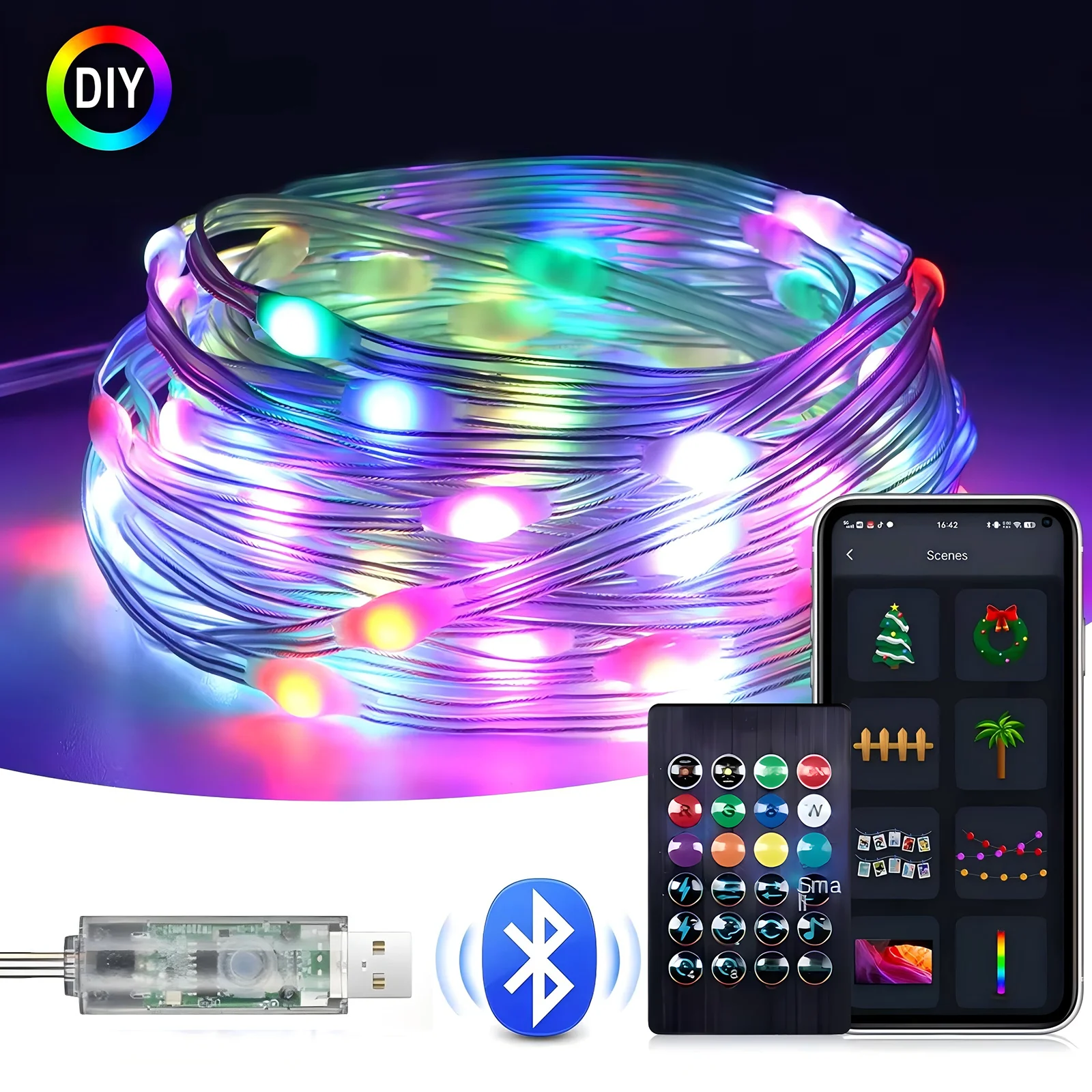 Fairy Light LED RGB Smart String Light Bluetooth Application and Remote Control Wedding Party Christmas Interior Decoration