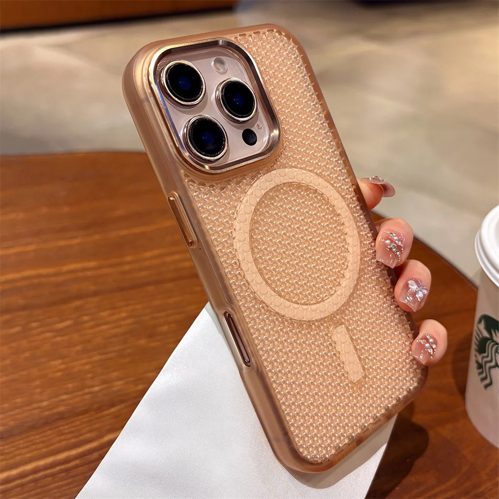 Heat Dissipation For Magsafe Wireless Charge Magnetic Case For iPhone 17 16 15 14 13 12 Pro Max Solid Color Breathable Cover