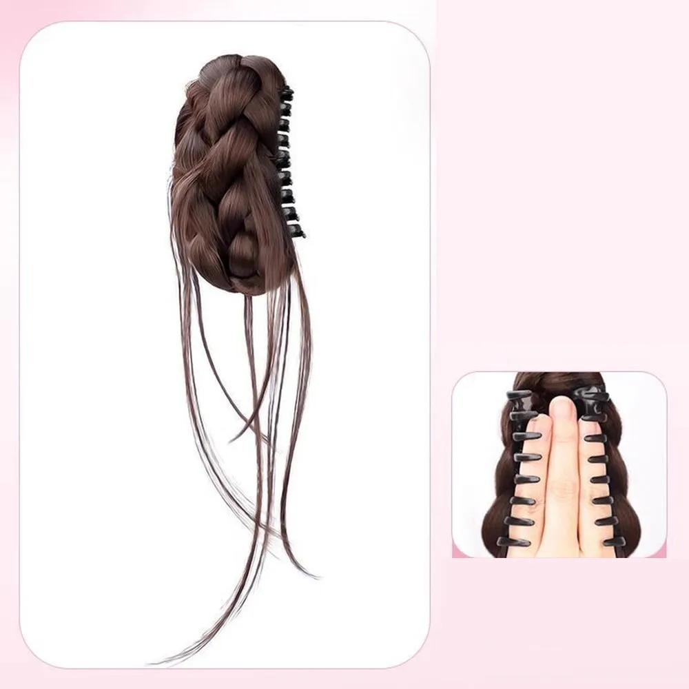 Clip per afferrare la testa del panino intrecciato Parrucca sintetica Elegante barba di drago Teschio alto Top Soffice testa di bocciolo di fiore naturale Stile di capelli a spirale
