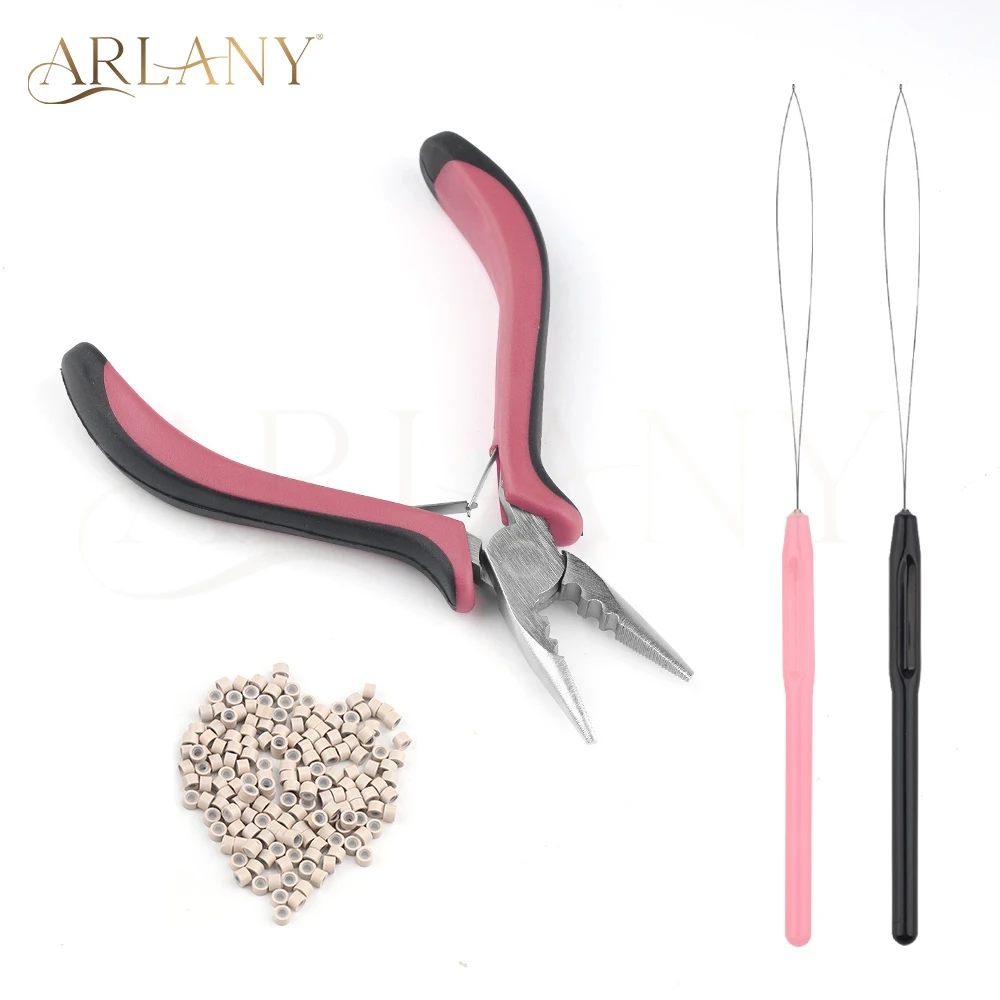 

Мини-плоскогубцы ARLANY с 3 отверстиями для микрокосичек, 200 шт. бусин для наращивания волос, игла-нитевдеватель для пучковых прядей