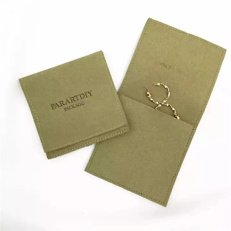 

SheepSew 8X8cm Custom Logo Printed Small Envelope Flap Package Pouch Luxury Microfiber Necklace Jewelry Bag