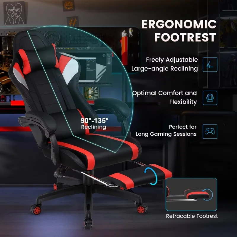 Gaming Chair with Footrest Ergonomic Reclining Office Chair Swivel Rocker, Red office chair  computer chair