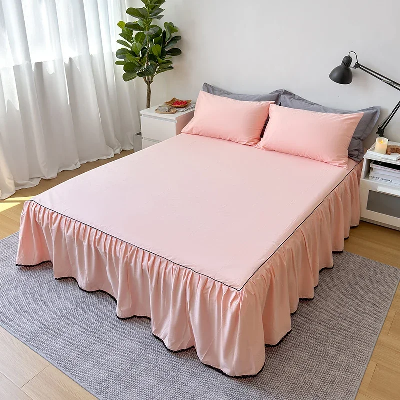 

3pcs Set Minimalist Solid Color Bed Skirt with Pillowcase,Without Core, Luxury Cotton Bedding Set for Dorm, Bedroom, Guest Room