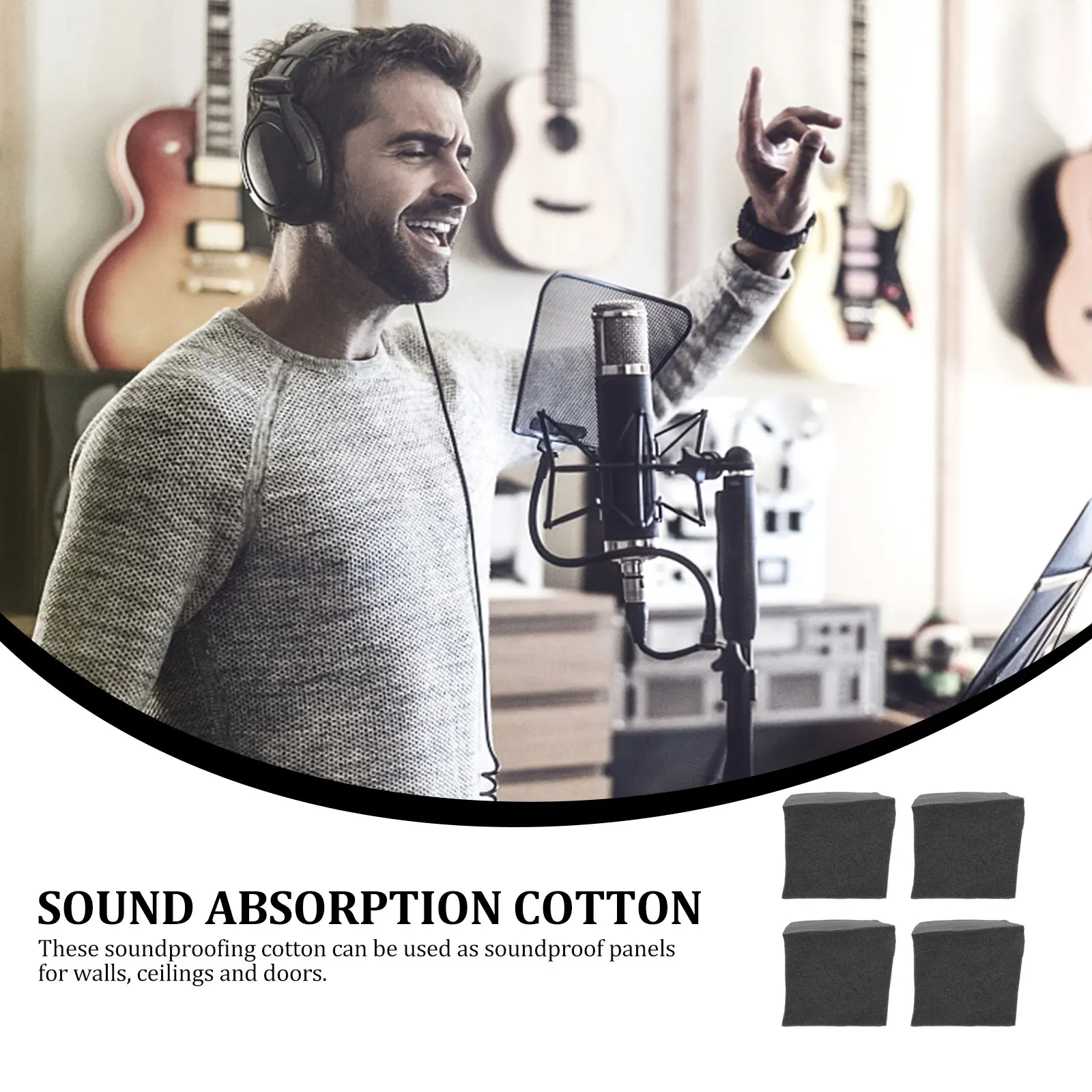 

4pcs Low Frequency Sound Absorption Cotton Thick Acoustic Panels For Wall Ceiling Door Studio Recording Room Soundproofing