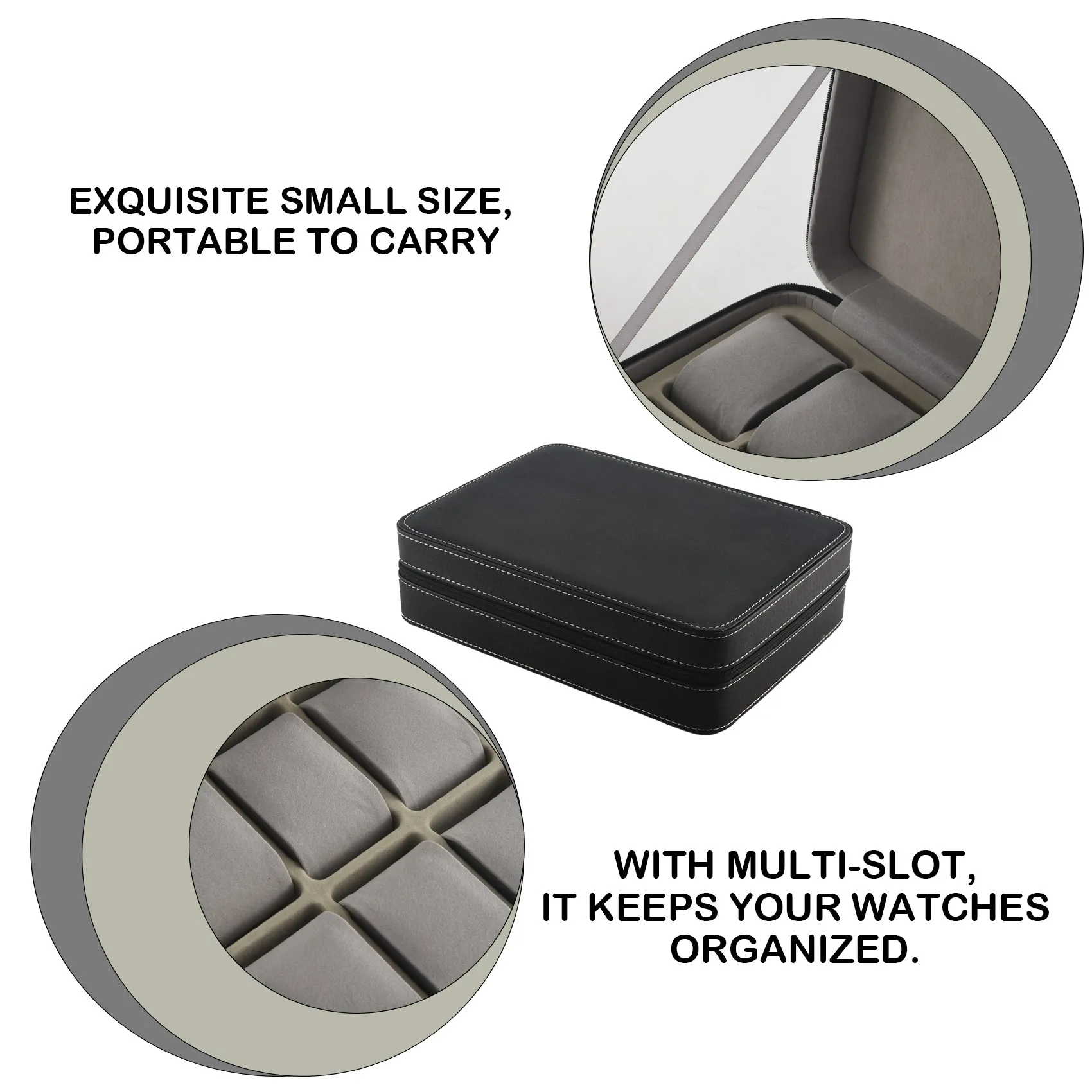 A32HOT-Portable Watch Box Organizer PU Leather Casket With Zipper Classic Style 10 Grids Multi-Functional Bracelet Display Case