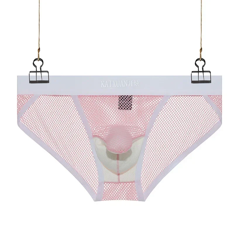 Hollow Mesh Transparent Brief for Men Sexy Elephant Nose Underwear Gays Erotic U Convex Pouch Underpants Sissy High Fork Tangas