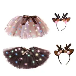 Reindeer Dress Toddler Princess Tulle Tutu Dress With Led Light Outfit Princess Tulle Tutu Dress Girls Christmas Tutu For Girls