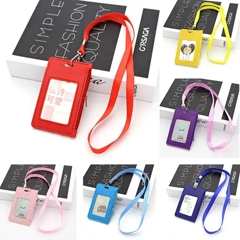 Simple Student Kids Lanyard Card Holder Slim Wallet Boys Pu Id Certificate Bus Door Credit Card Bag for Girls Zipper Coin Purses