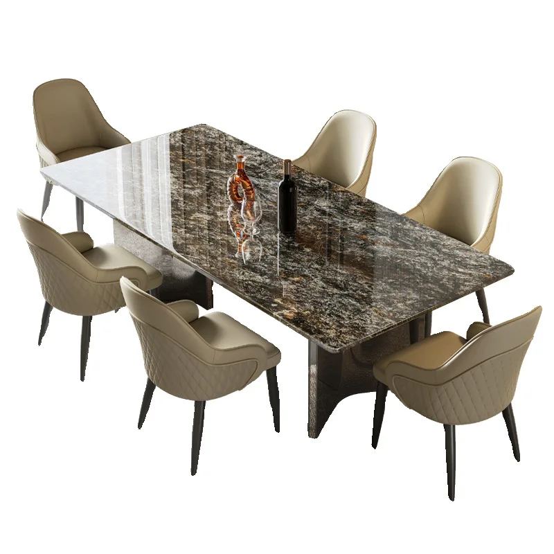 

Platinum diamond natural luxury stone dining table household European light luxury high-end rectangular marble dining table