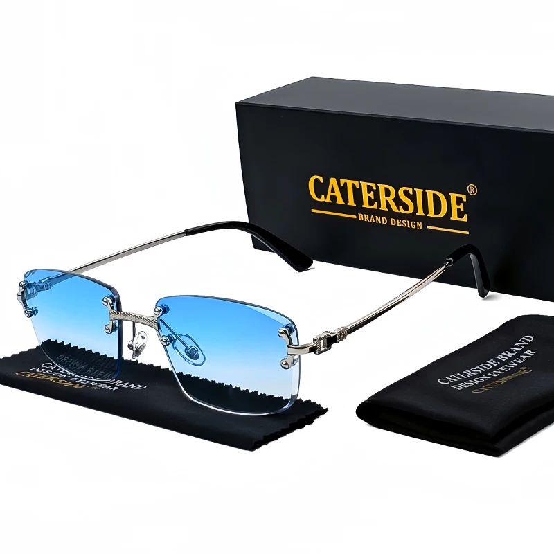 CATERSIDE Punk Rectangle Sunglasses Men Women Luxury Designer Rimless Gradient Lens Metal Sun Glasses For Men Sports 2024 UV400