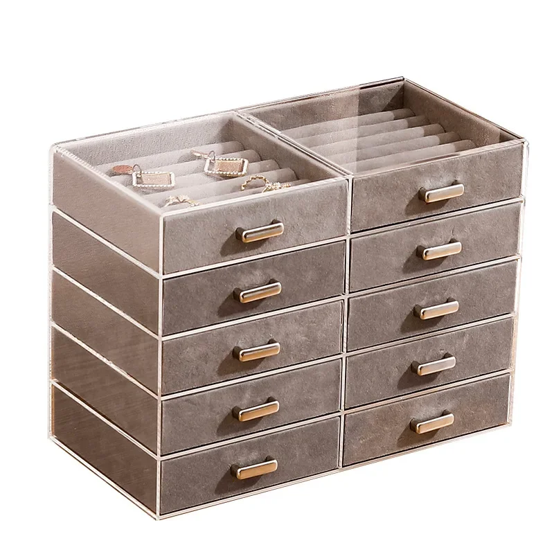 Acrylic Transparent Jewelry Storage Box Desktop Display Multi Layer Jewelry Organizing Box for Cosmetics Showcase Earring