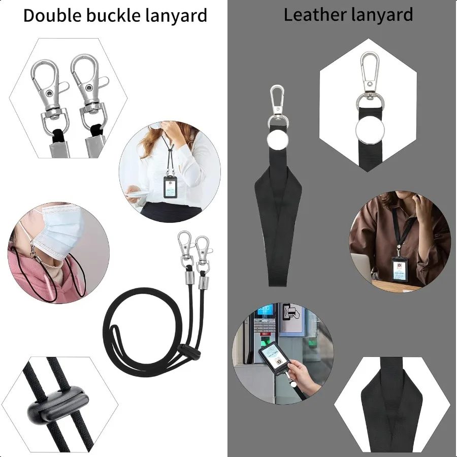 Suporte de crachá com 2 cordões de couro, contém facilmente cartões de 1 a 6 cartões, suporte de cartão de identificação resistente com três dobras para professor, escola, direito médico