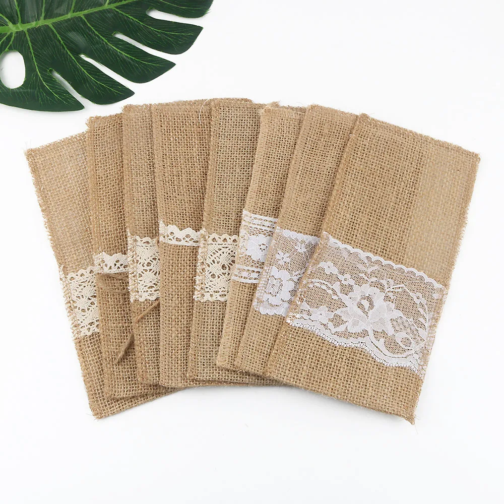 

Burlap Lace Cutlery Holder, Silverware Holder, Pockets for Wedding Party, Tableware Pouch Pocket, Christmas Table Decorations