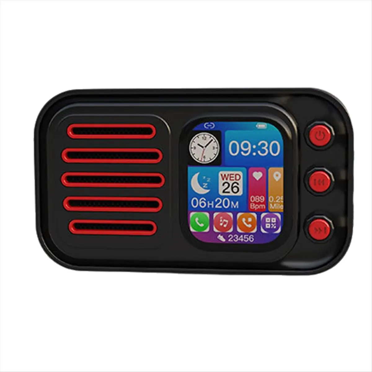 HU√◆ND HiFi Wireless Bluetooth Speakers Retro Portable Touch Screen FM Radio Card Subwoofer with Alarm Clock Lyrics Display,B